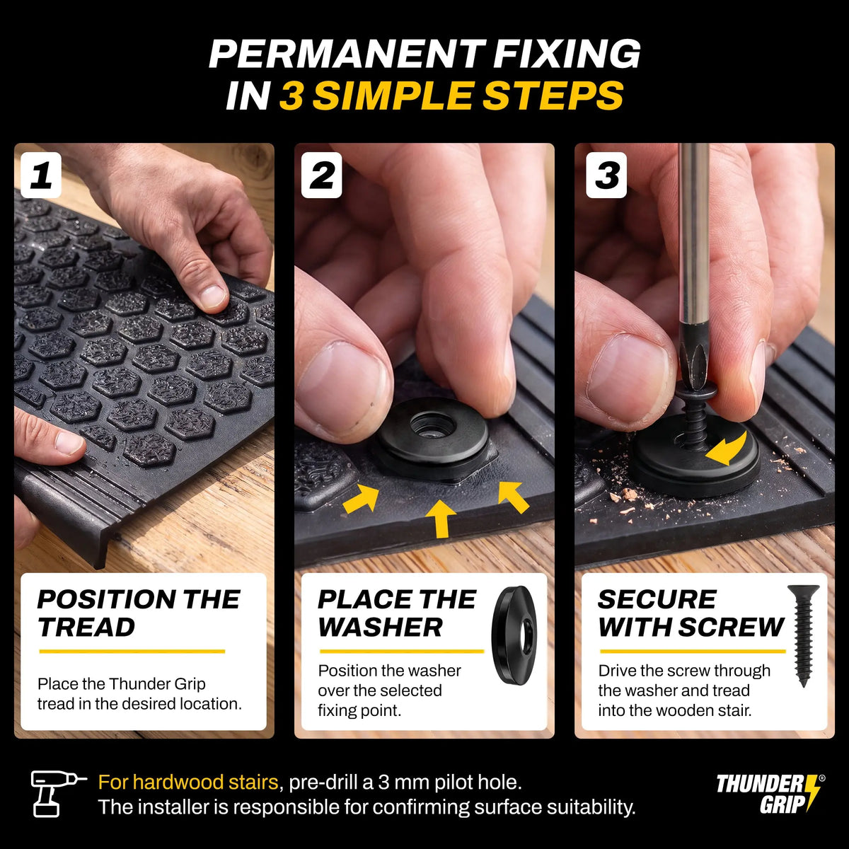 Rubber Treads Fixing Kit for Wooden Stairs Thunder Grip